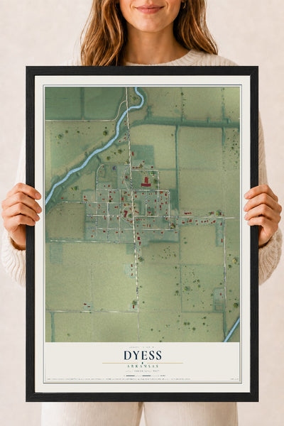 Map of Dyess, Arkansas, 18 x 24 inch print in a black wood frame