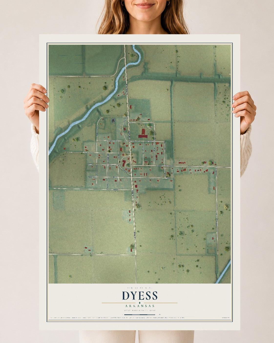 Map of Dyess, Arkansas, 24 x 36 inch unframed archival matte print