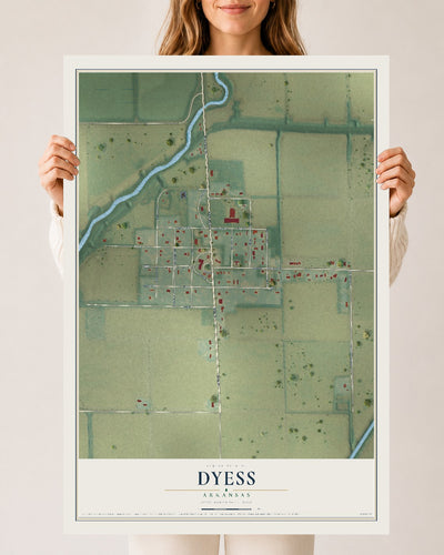 Map of Dyess, Arkansas, 24 x 36 inch unframed archival matte print