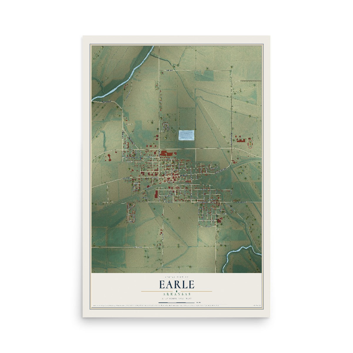 Map of Earle, Arkansas, 12 x 18 inch unframed archival matte print