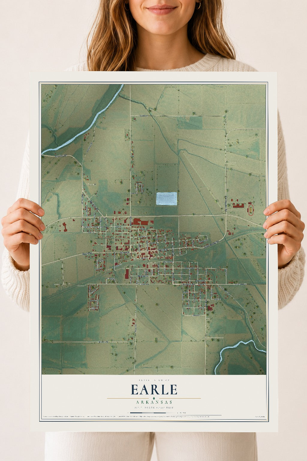 Map of Earle, Arkansas, 18 x 24 inch unframed archival matte print