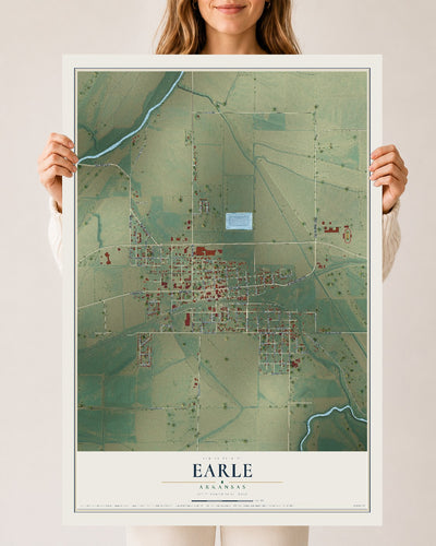 Map of Earle, Arkansas, 24 x 36 inch unframed archival matte print