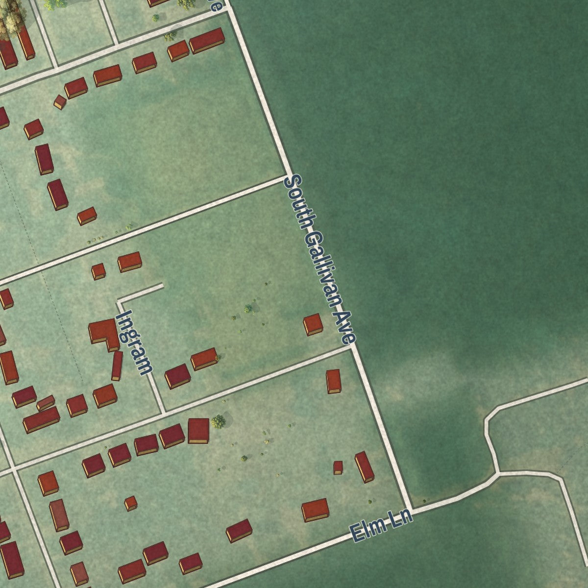 Second close-up of the map of East Camden, Arkansas print showing more streets and buildings