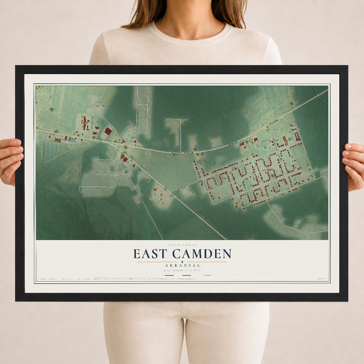 Map of East Camden, Arkansas, 18 x 24 inch print in a black wood frame