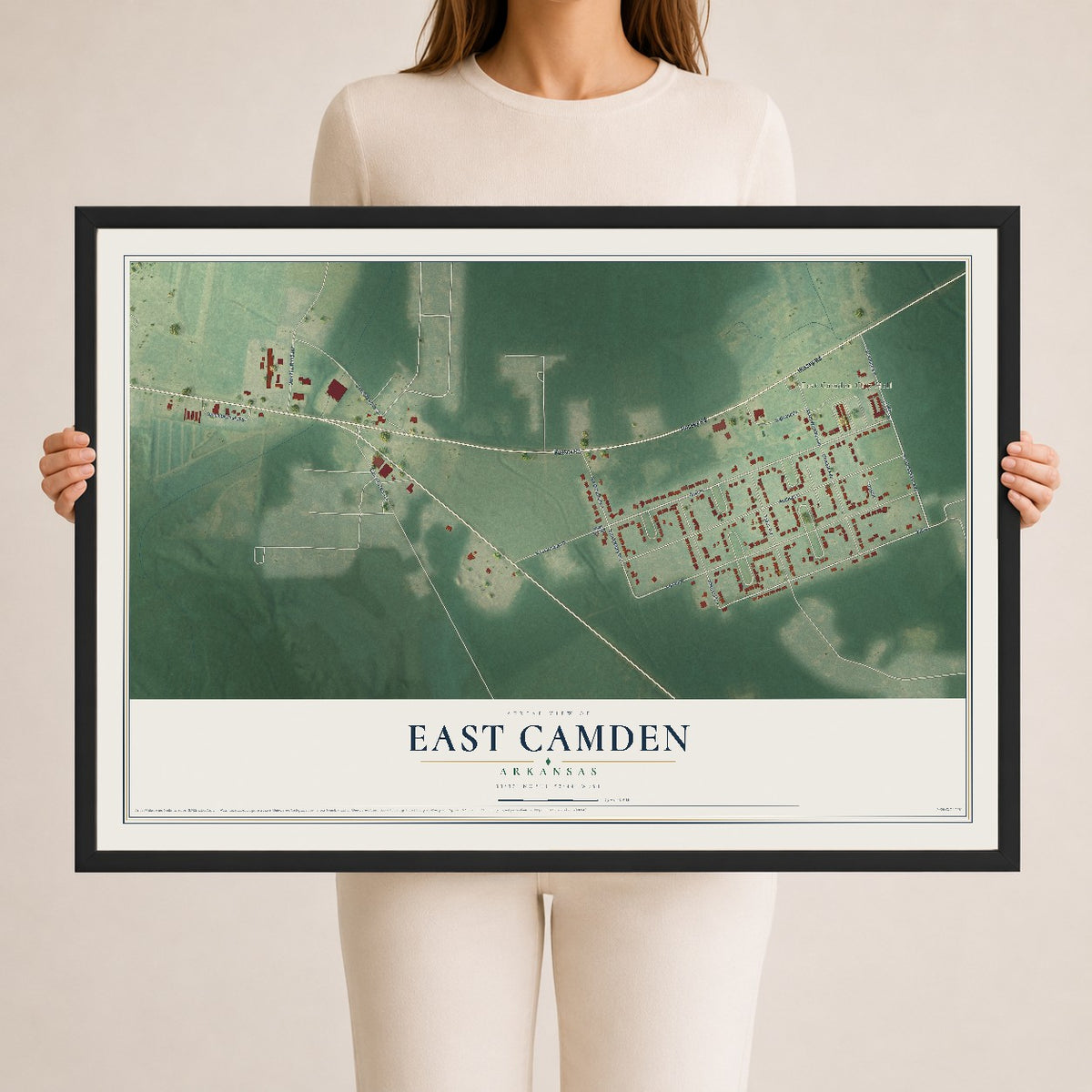 Map of East Camden, Arkansas, 24 x 36 inch print in a black wood frame