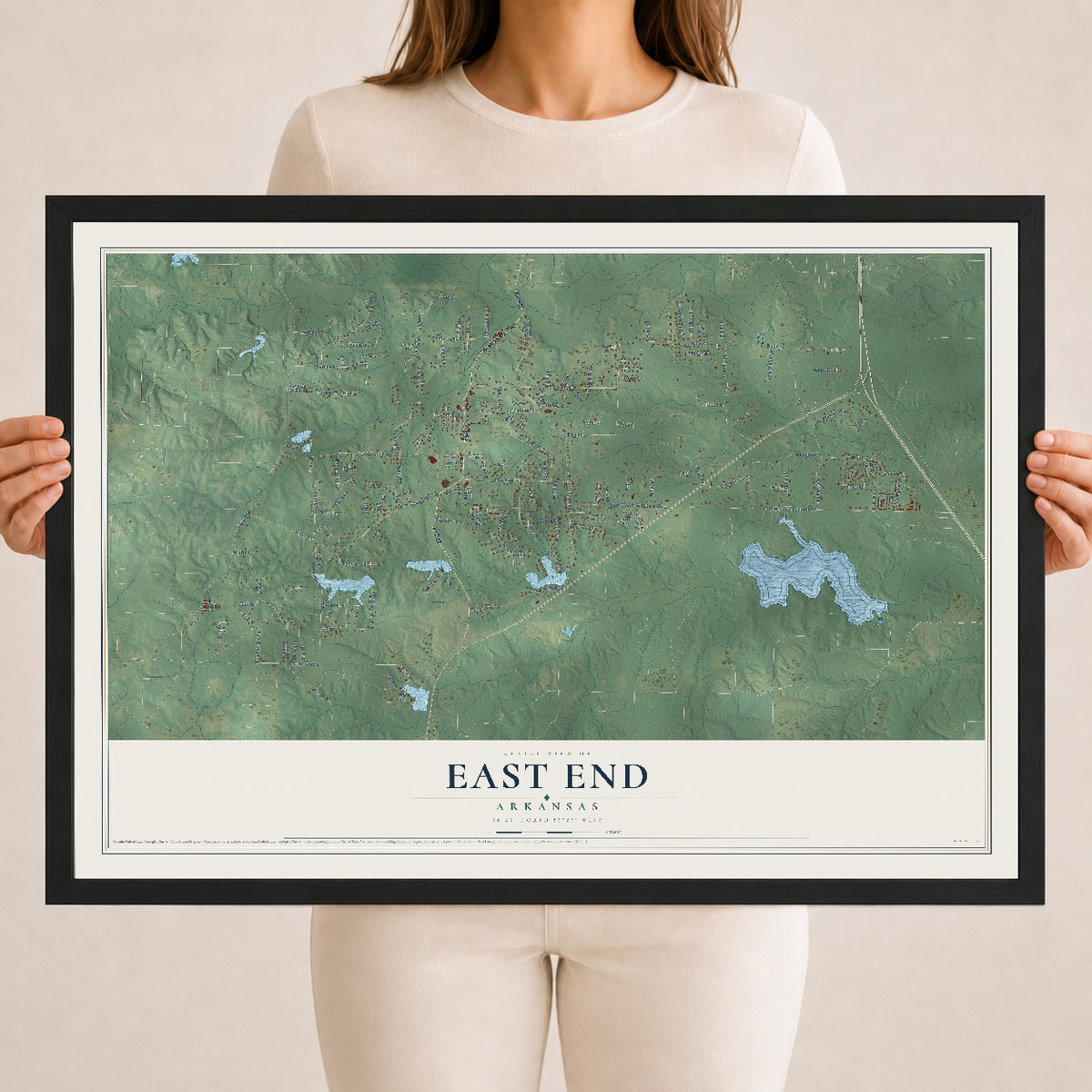 Map of East End, Arkansas, 18 x 24 inch print in a black wood frame