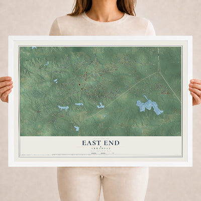 Map of East End, Arkansas, 18 x 24 inch print in a white wood frame