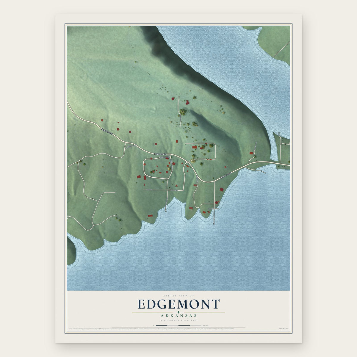 Edgemont, Arkansas map print, the full design