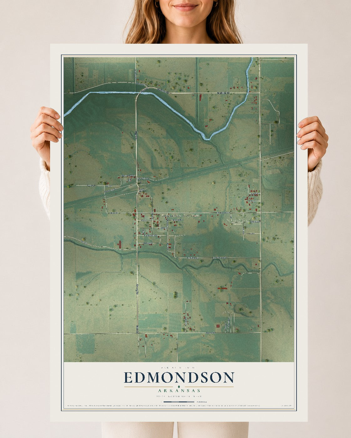 Map of Edmondson, Arkansas, 24 x 36 inch unframed archival matte print