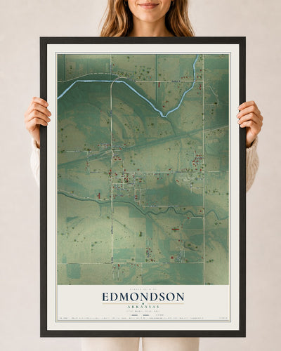 Map of Edmondson, Arkansas, 24 x 36 inch print in a black wood frame