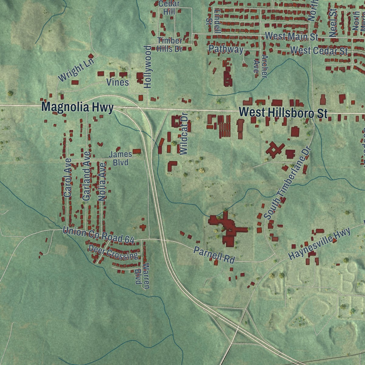 Second close-up of the map of El Dorado, Arkansas print showing more streets and buildings