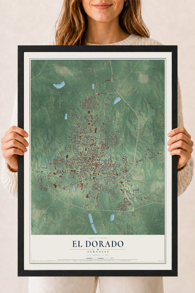 Map of El Dorado, Arkansas, 18 x 24 inch print in a black wood frame