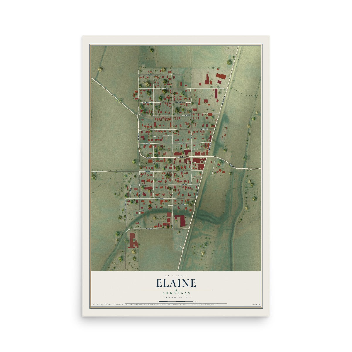 Map of Elaine, Arkansas, 12 x 18 inch unframed archival matte print