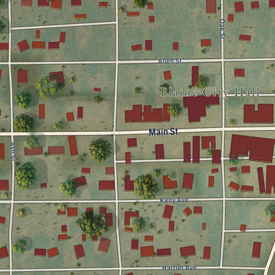 Close-up of the map of Elaine, Arkansas print showing street and building detail