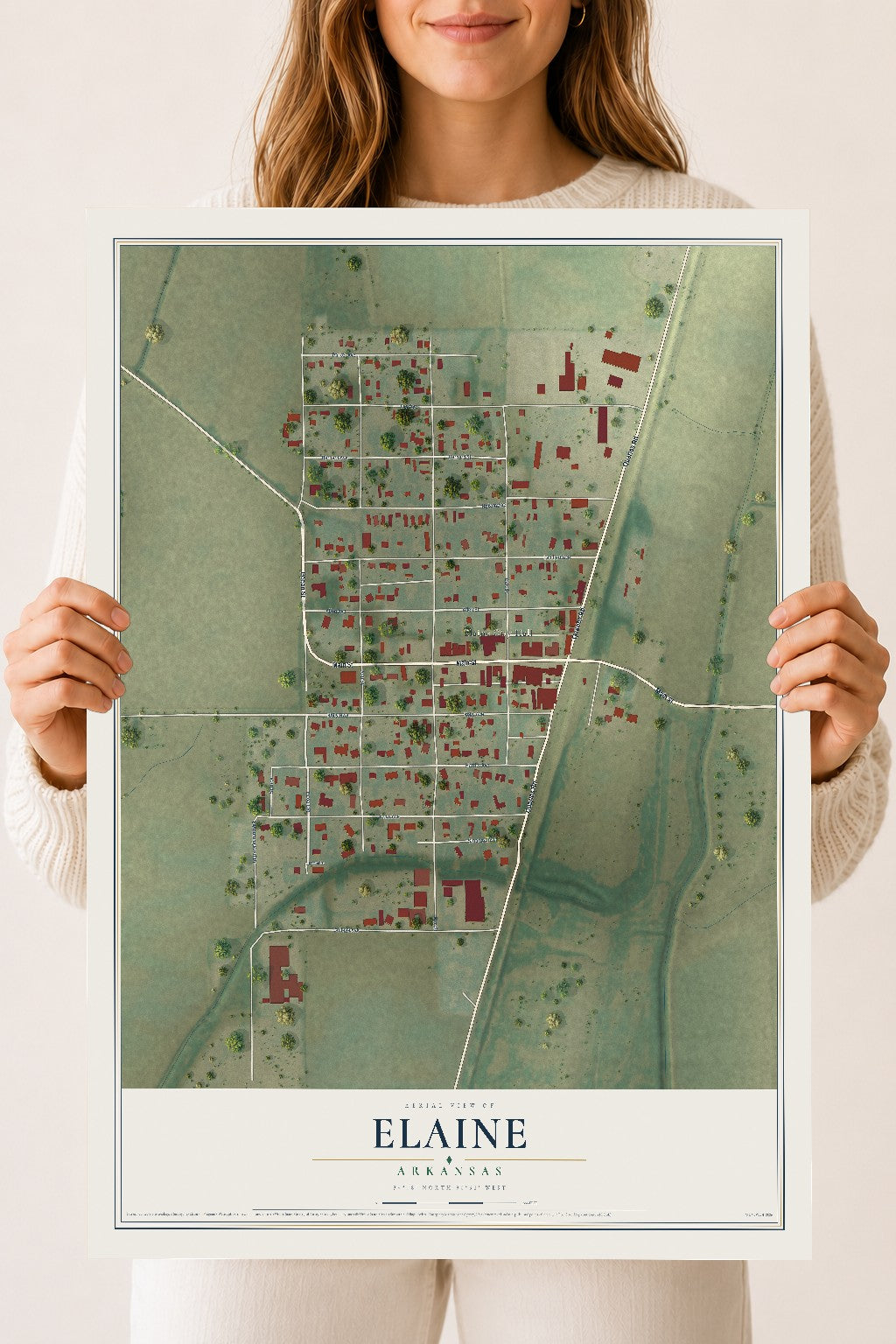 Map of Elaine, Arkansas, 18 x 24 inch unframed archival matte print