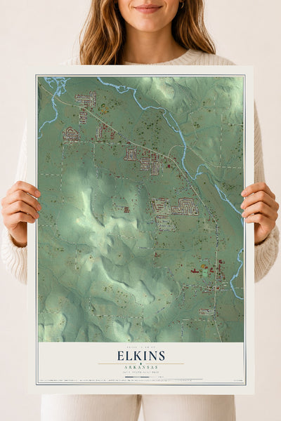 Map of Elkins, Arkansas, 18 x 24 inch unframed archival matte print