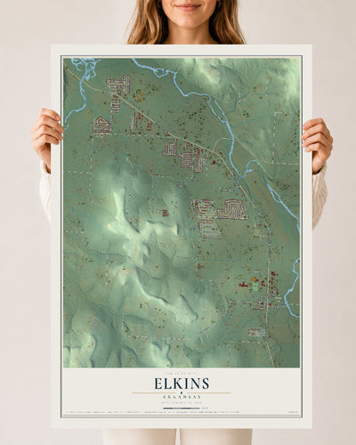 Map of Elkins, Arkansas, 24 x 36 inch unframed archival matte print