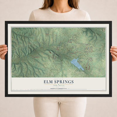 Map of Elm Springs, Arkansas, 18 x 24 inch print in a black wood frame