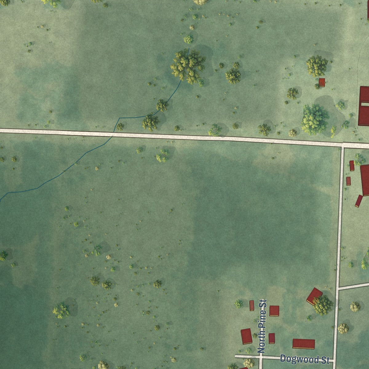 Second close-up of the map of Emerson, Arkansas print showing more streets and buildings