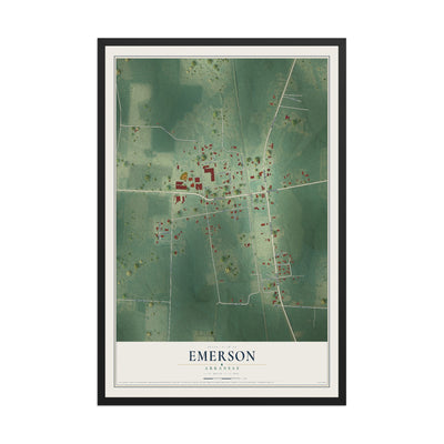 Map of Emerson, Arkansas, 12 x 18 inch print in a black wood frame