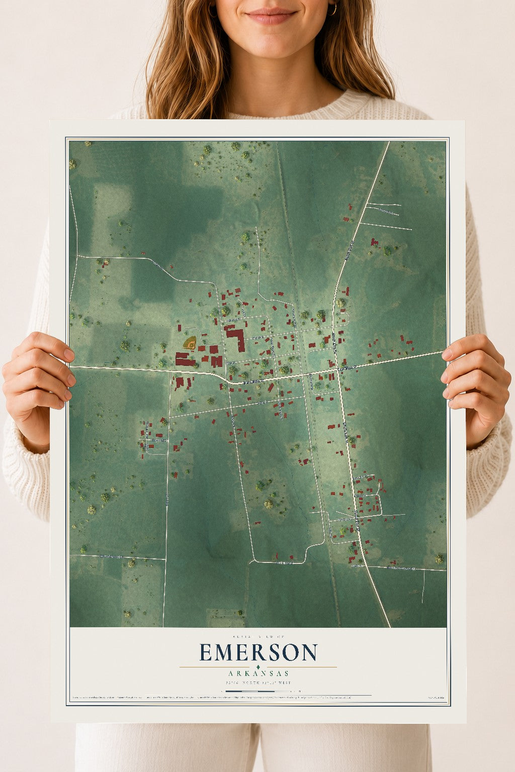 Map of Emerson, Arkansas, 18 x 24 inch unframed archival matte print