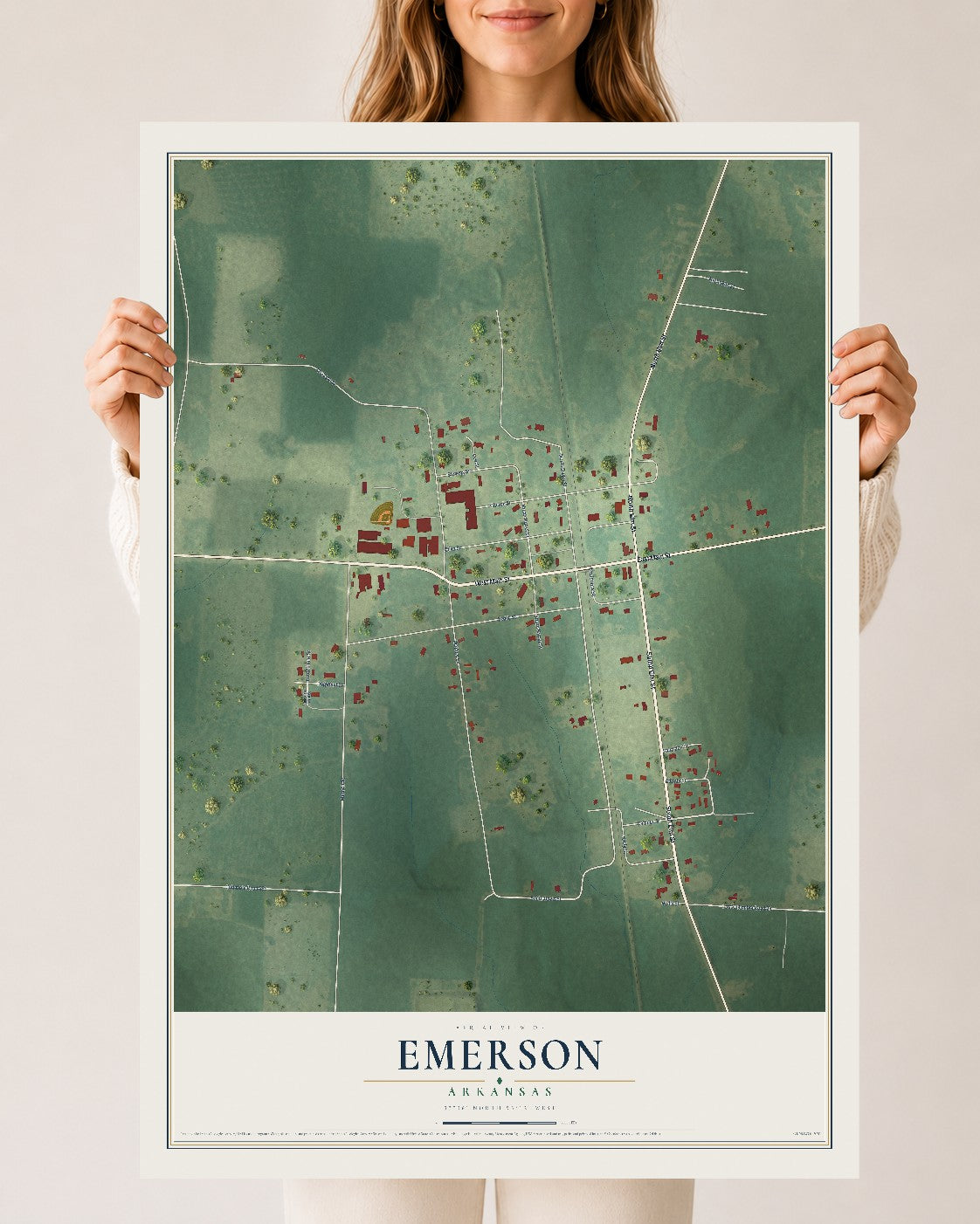 Map of Emerson, Arkansas, 24 x 36 inch unframed archival matte print