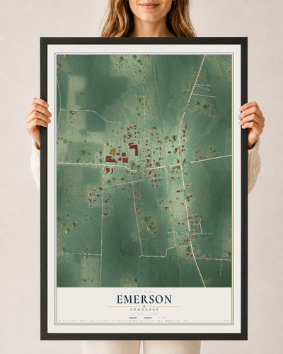 Map of Emerson, Arkansas, 24 x 36 inch print in a black wood frame