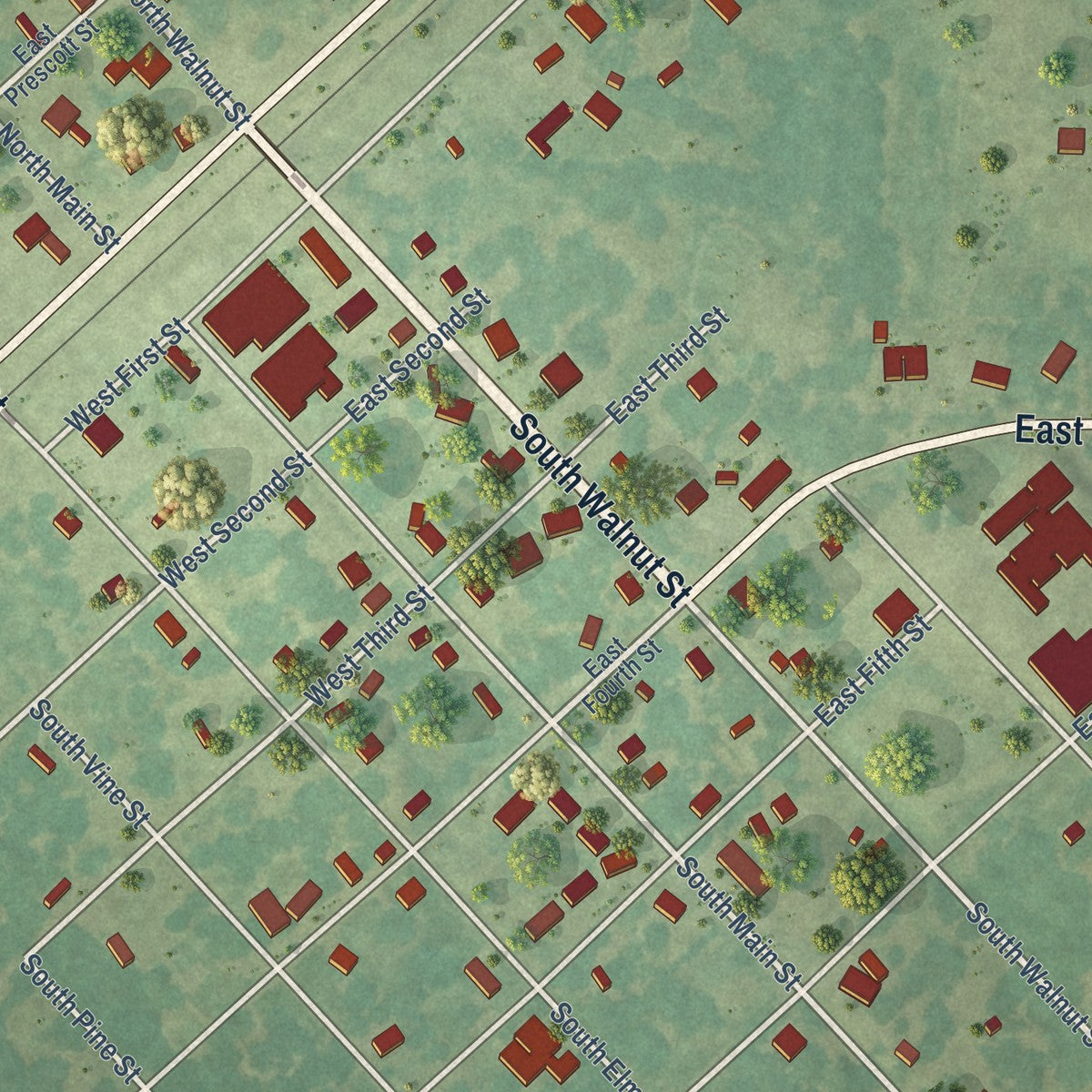 Close-up of the map of Emmet, Arkansas print showing street and building detail