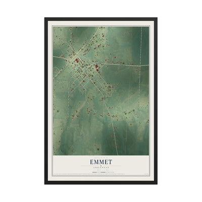 Map of Emmet, Arkansas, 12 x 18 inch print in a black wood frame