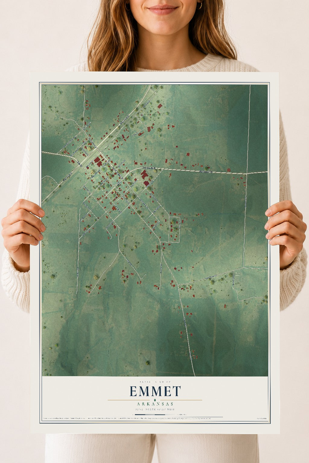 Map of Emmet, Arkansas, 18 x 24 inch unframed archival matte print