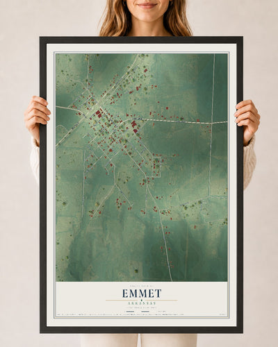 Map of Emmet, Arkansas, 24 x 36 inch print in a black wood frame