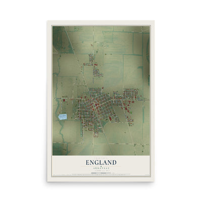 Map of England, Arkansas, 12 x 18 inch unframed archival matte print