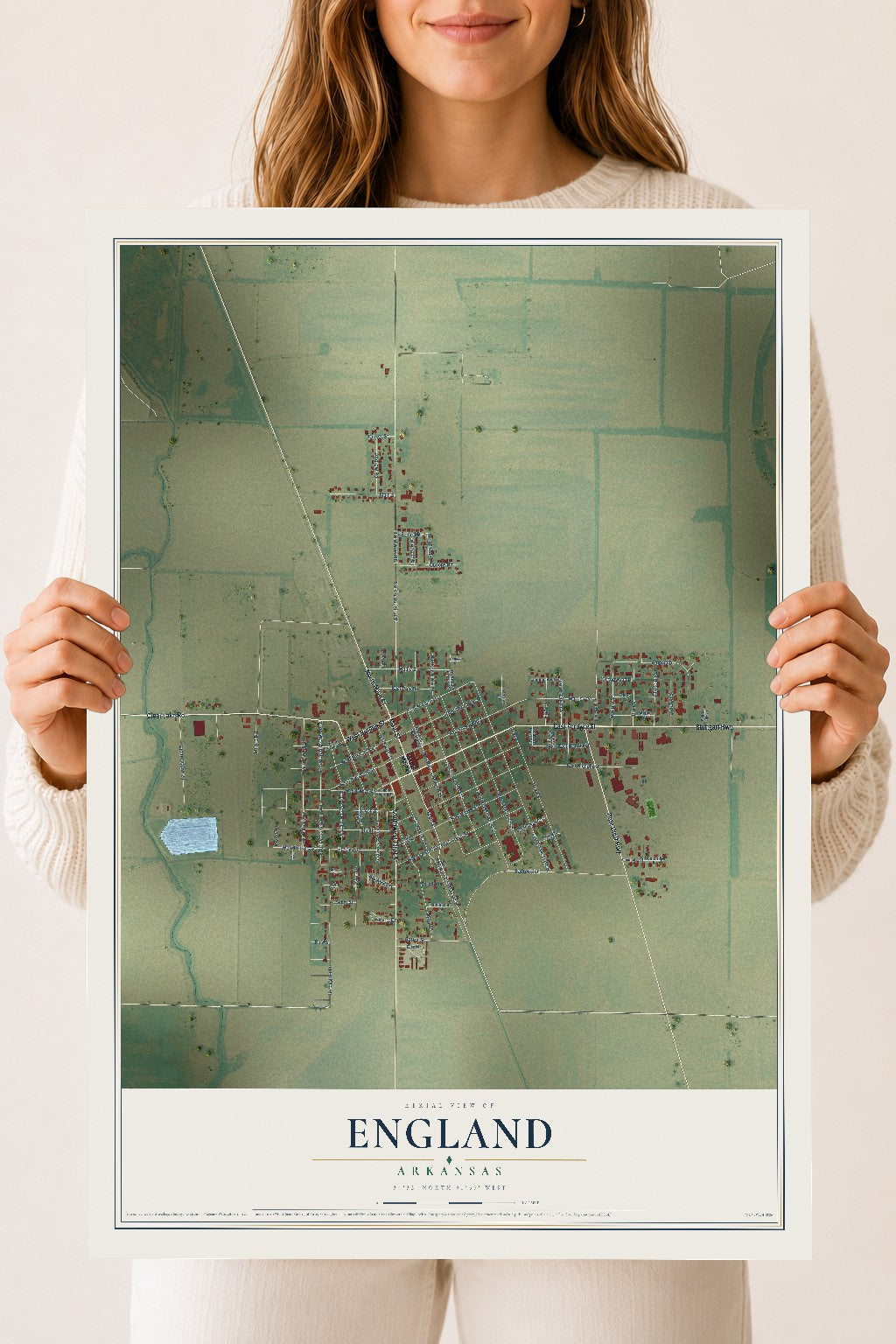 Map of England, Arkansas, 18 x 24 inch unframed archival matte print