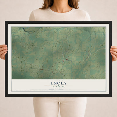 Map of Enola, Arkansas, 18 x 24 inch print in a black wood frame