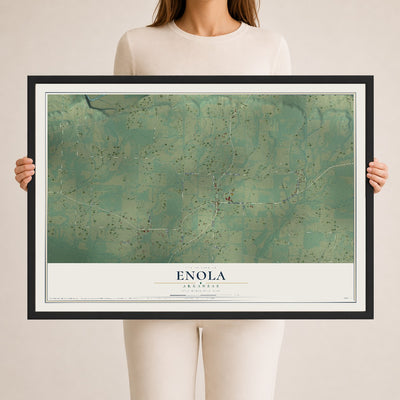 Map of Enola, Arkansas, 24 x 36 inch print in a black wood frame