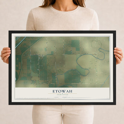 Map of Etowah, Arkansas, 12 x 18 inch print in a black wood frame
