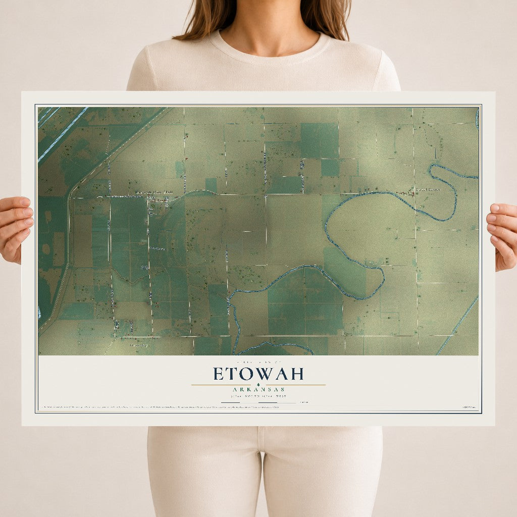 Map of Etowah, Arkansas, 18 x 24 inch unframed archival matte print