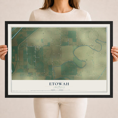 Map of Etowah, Arkansas, 18 x 24 inch print in a black wood frame