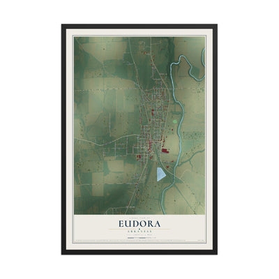 Map of Eudora, Arkansas, 12 x 18 inch print in a black wood frame