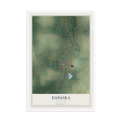Map of Eudora, Arkansas, 12 x 18 inch print in a white wood frame