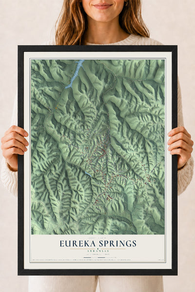 Map of Eureka Springs, Arkansas, 18 x 24 inch print in a black wood frame
