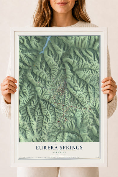 Map of Eureka Springs, Arkansas, 18 x 24 inch print in a white wood frame