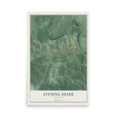 Map of Evening Shade, Arkansas, 12 x 18 inch unframed archival matte print
