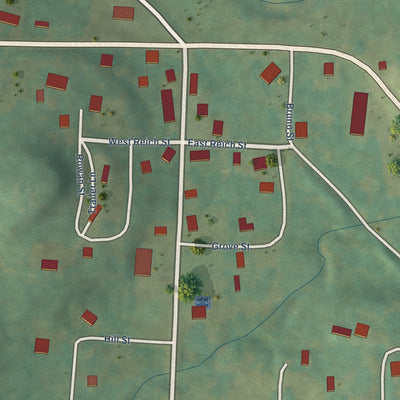 Close-up of the map of Everton, Arkansas print showing street and building detail