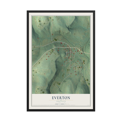Map of Everton, Arkansas, 12 x 18 inch print in a black wood frame