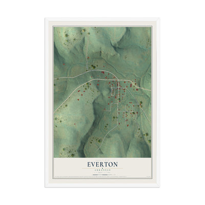 Map of Everton, Arkansas, 12 x 18 inch print in a white wood frame