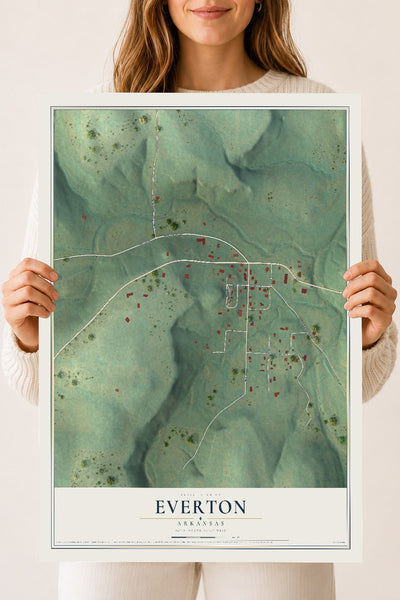 Map of Everton, Arkansas, 18 x 24 inch unframed archival matte print