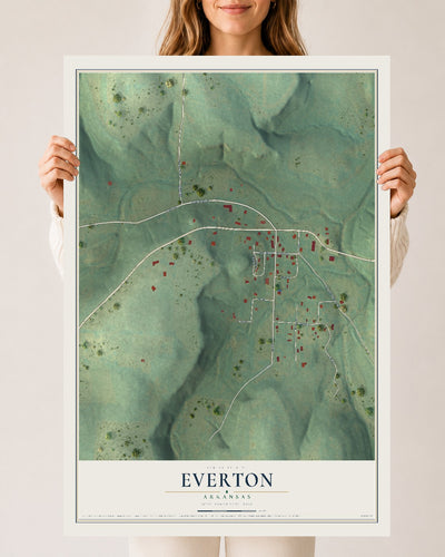 Map of Everton, Arkansas, 24 x 36 inch unframed archival matte print