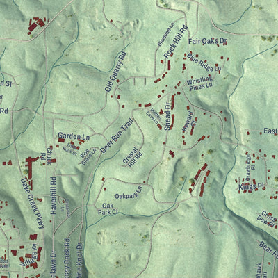 Close-up of the map of Fairfield Bay, Arkansas print showing street and building detail
