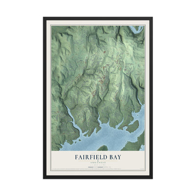 Map of Fairfield Bay, Arkansas, 12 x 18 inch print in a black wood frame
